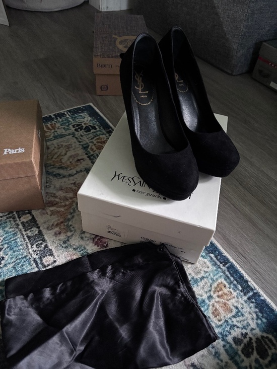 Yves Saint Laurent Shoes - Saint Laurent Paris Giselle 80 Black Suede Platform Pumps Size 39.5 / 39+